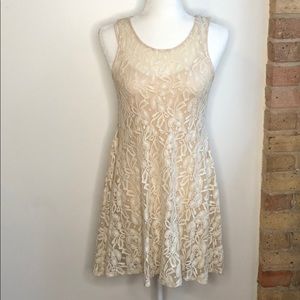 Free People Lace Floral Ivory Cream Mini Dress XS